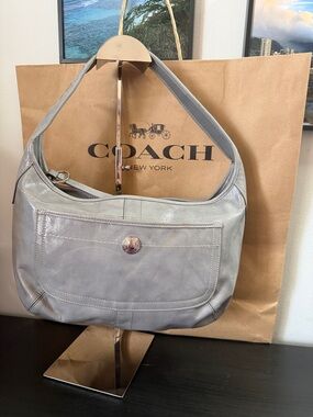 Coach Ergo Large Patent Gray Leather Hobo